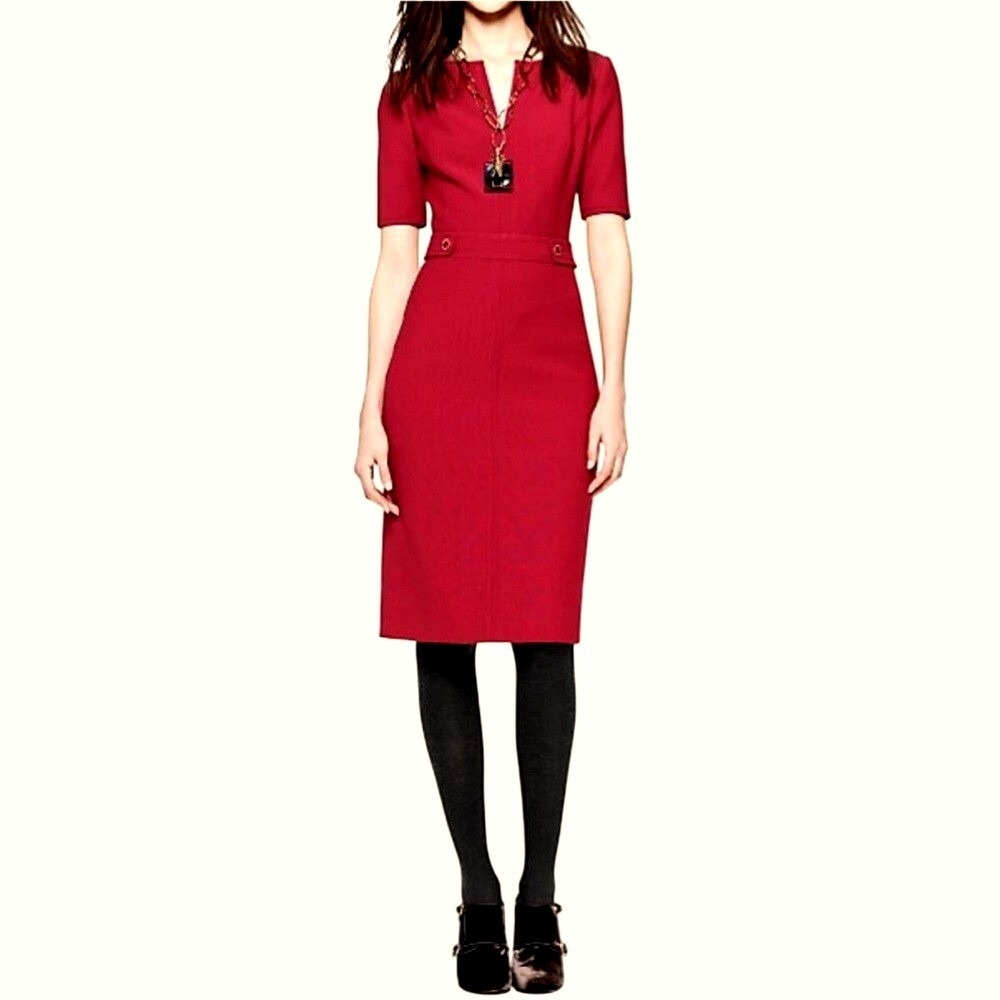 Tory Burch Lydia Sheath Wool Dress Red Short Sleeve Notched Neck Size 4 NWT - Picture 12 of 12